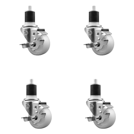 Service Caster 3'' Nylon Swivel 1-7/8'' Expanding Stem Caster Set with Brake, 4PK SCC-EX20S314-NYS-TLB-178-4